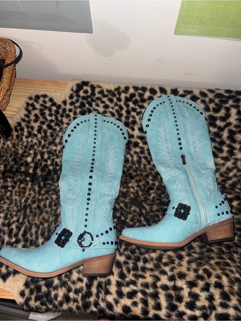 Turquoise Western Studded Mid-Calf Boots - Women's